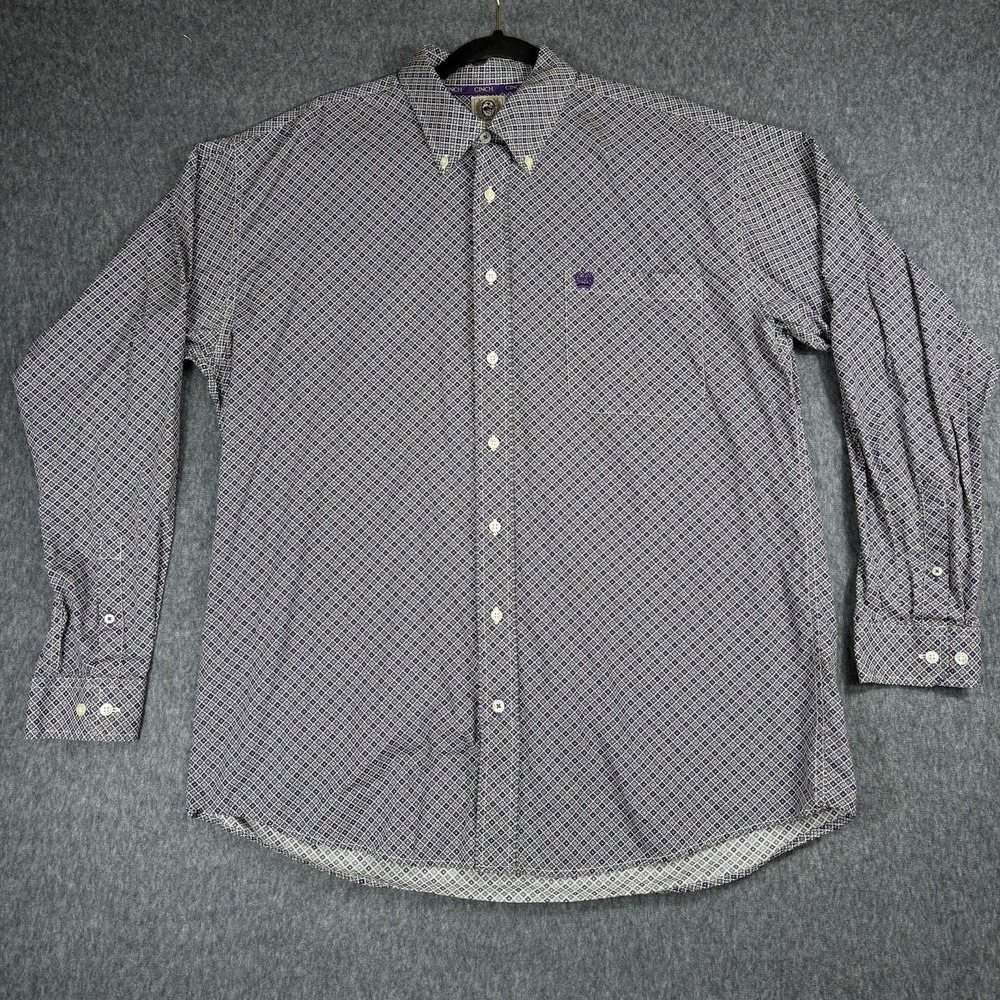 Cinch Mens Western Button Down Shirt Large Purple Geometric Medallion Print‎ USA